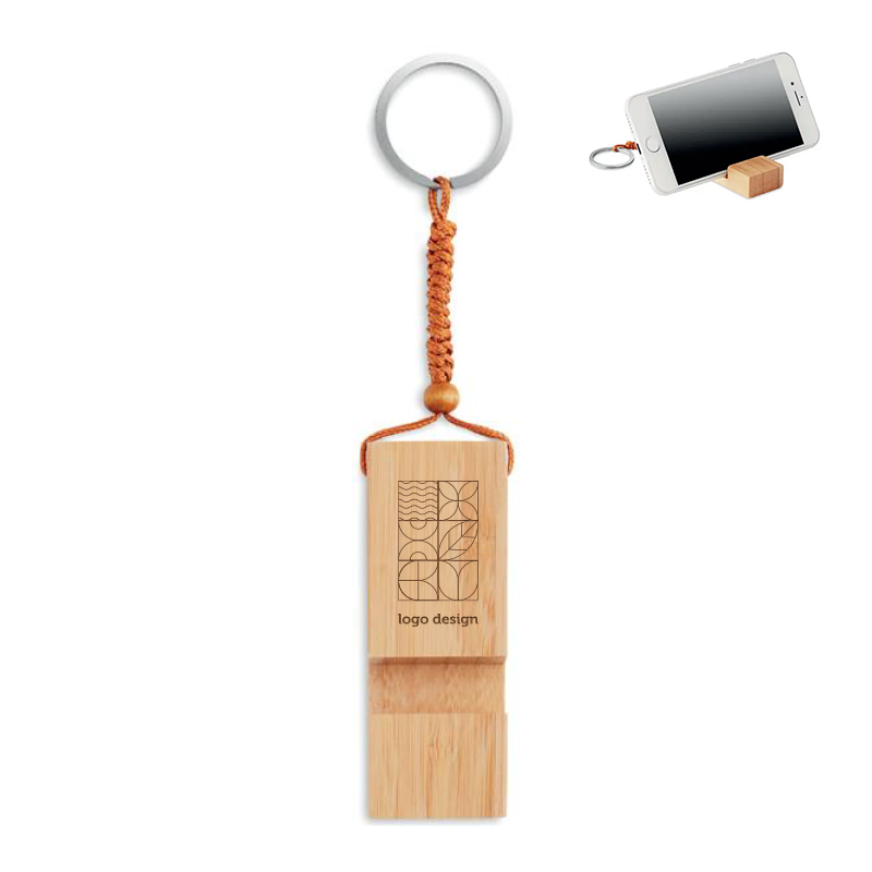 Bamboo keychain and phone stand